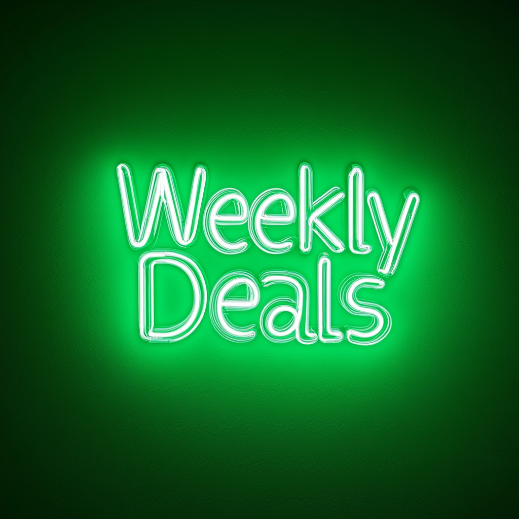 "Weekly Deals" - Green Neon Sign, 24 Inches