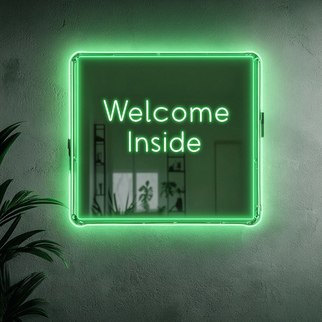 "Welcome Inside" - Green Neon Sign, 18 Inches