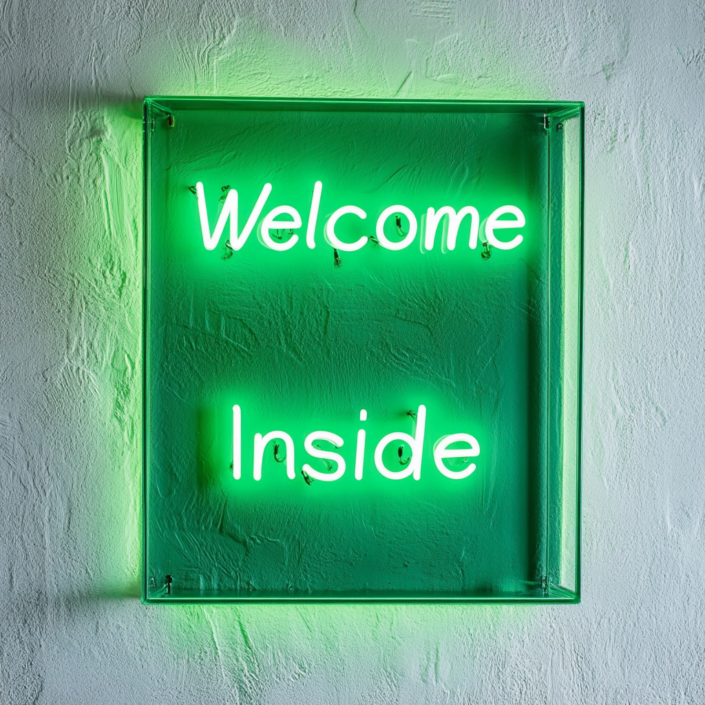 "Welcome Inside" - Green Neon Sign, 18 Inches