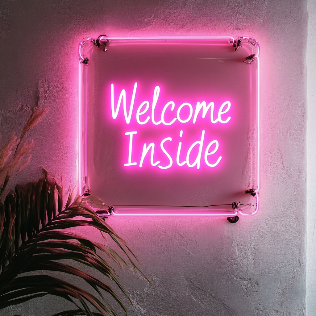 "Welcome Inside" - Pink Neon Sign, 18 Inches