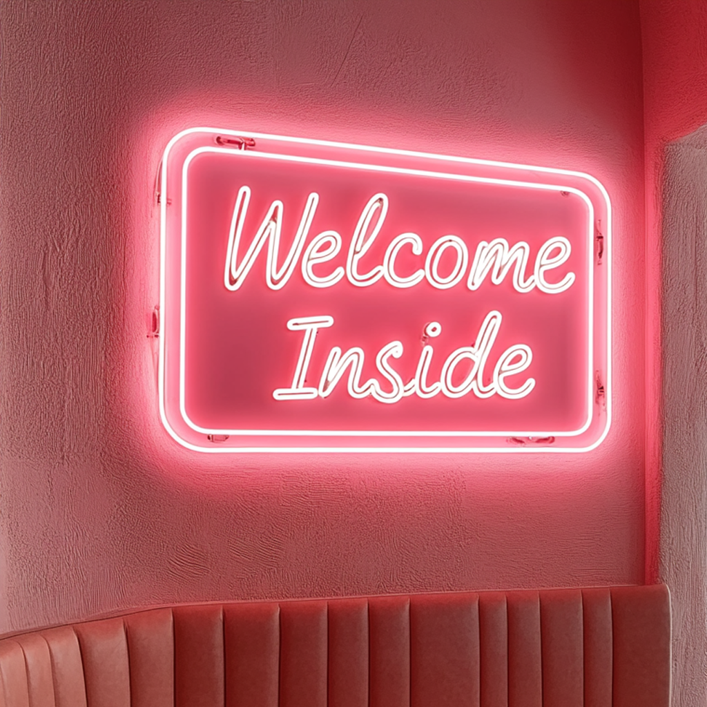 "Welcome Inside" - Pink Neon Sign, 18 Inches