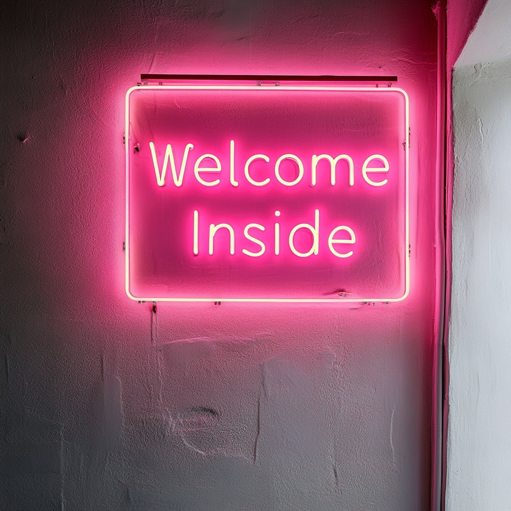 "Welcome Inside" - Pink Neon Sign, 18 Inches