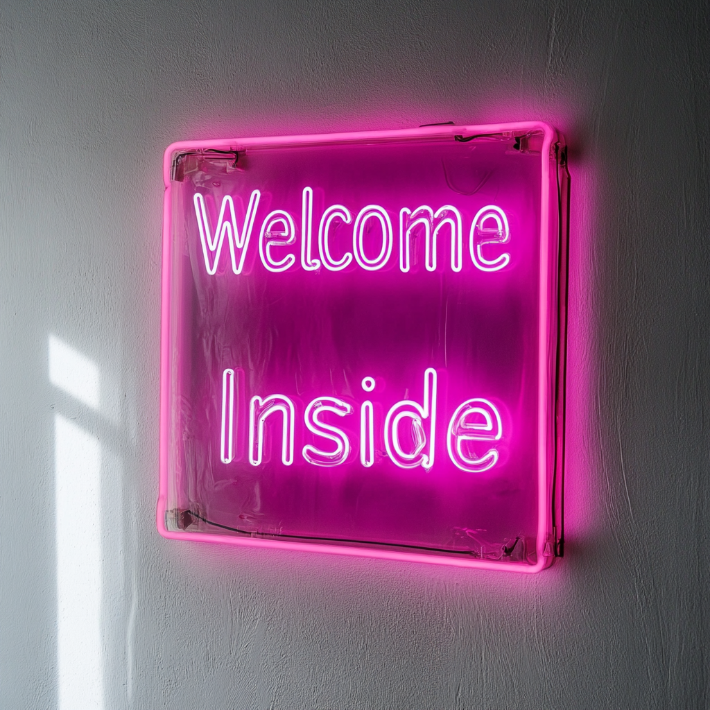"Welcome Inside" - Pink Neon Sign, 18 Inches
