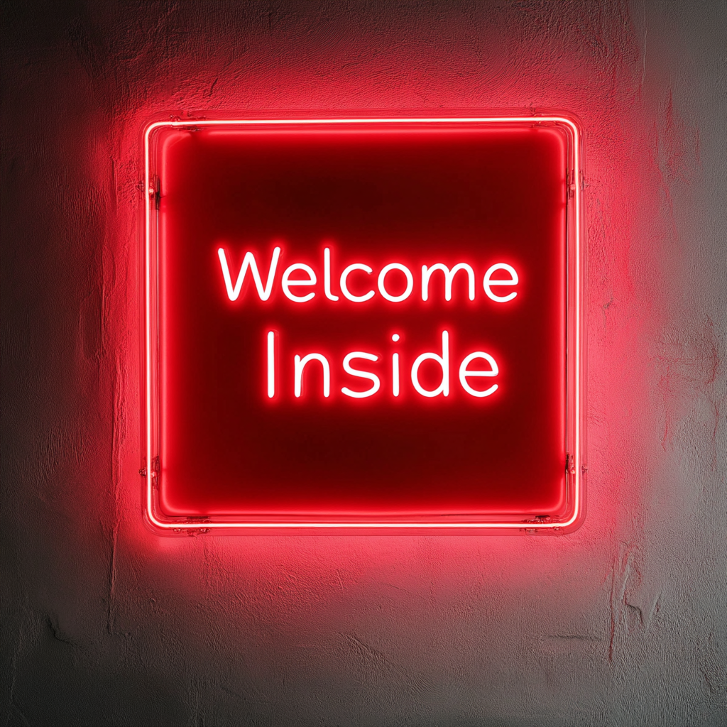 "Welcome Inside" - Red Neon Sign, 18 Inches