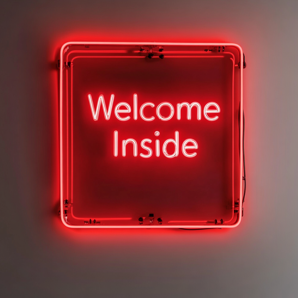 "Welcome Inside" - Red Neon Sign, 18 Inches