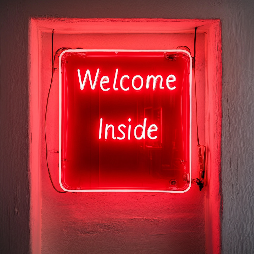 "Welcome Inside" - Red Neon Sign, 18 Inches