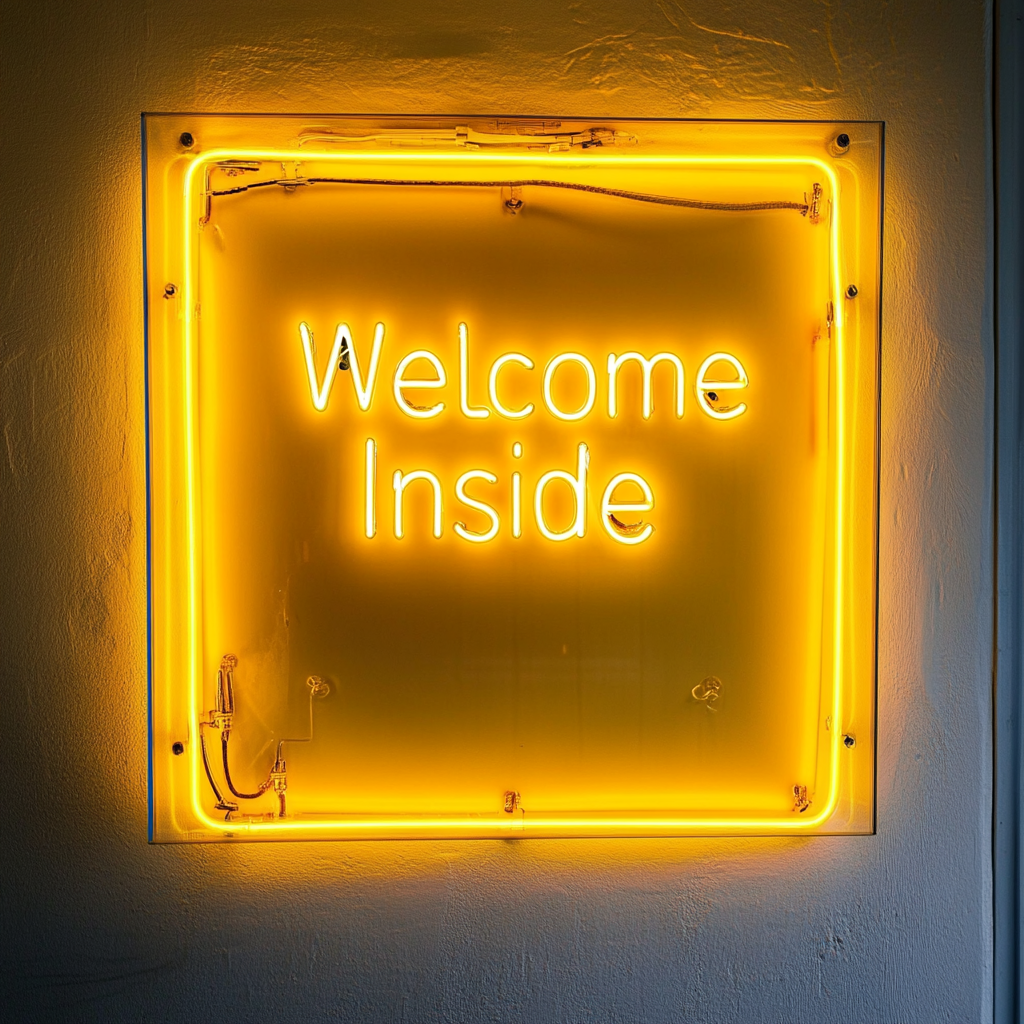 "Welcome Inside" - Yellow Neon Sign, 18 Inches
