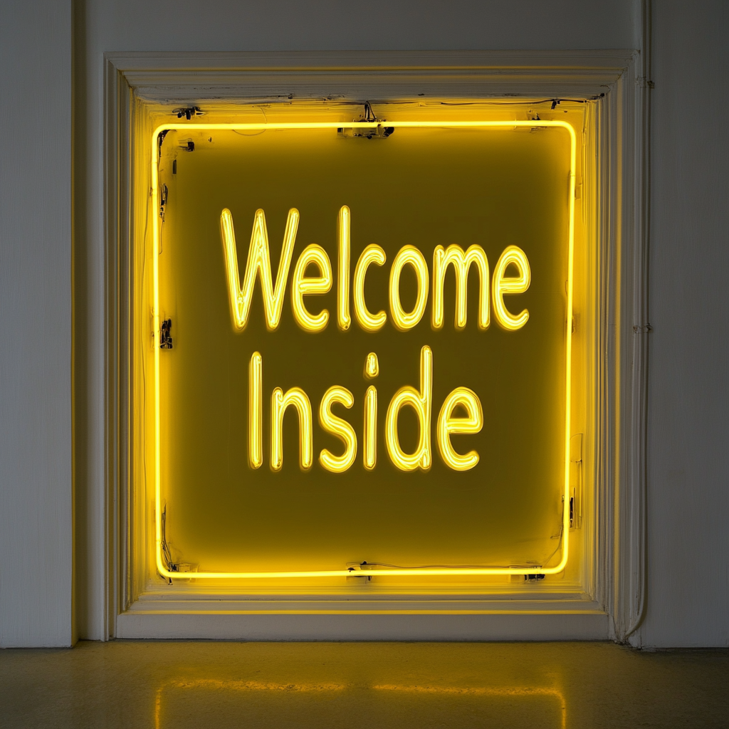 "Welcome Inside" - Yellow Neon Sign, 18 Inches