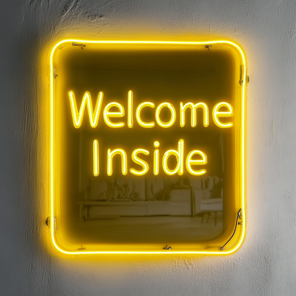 "Welcome Inside" - Yellow Neon Sign, 18 Inches