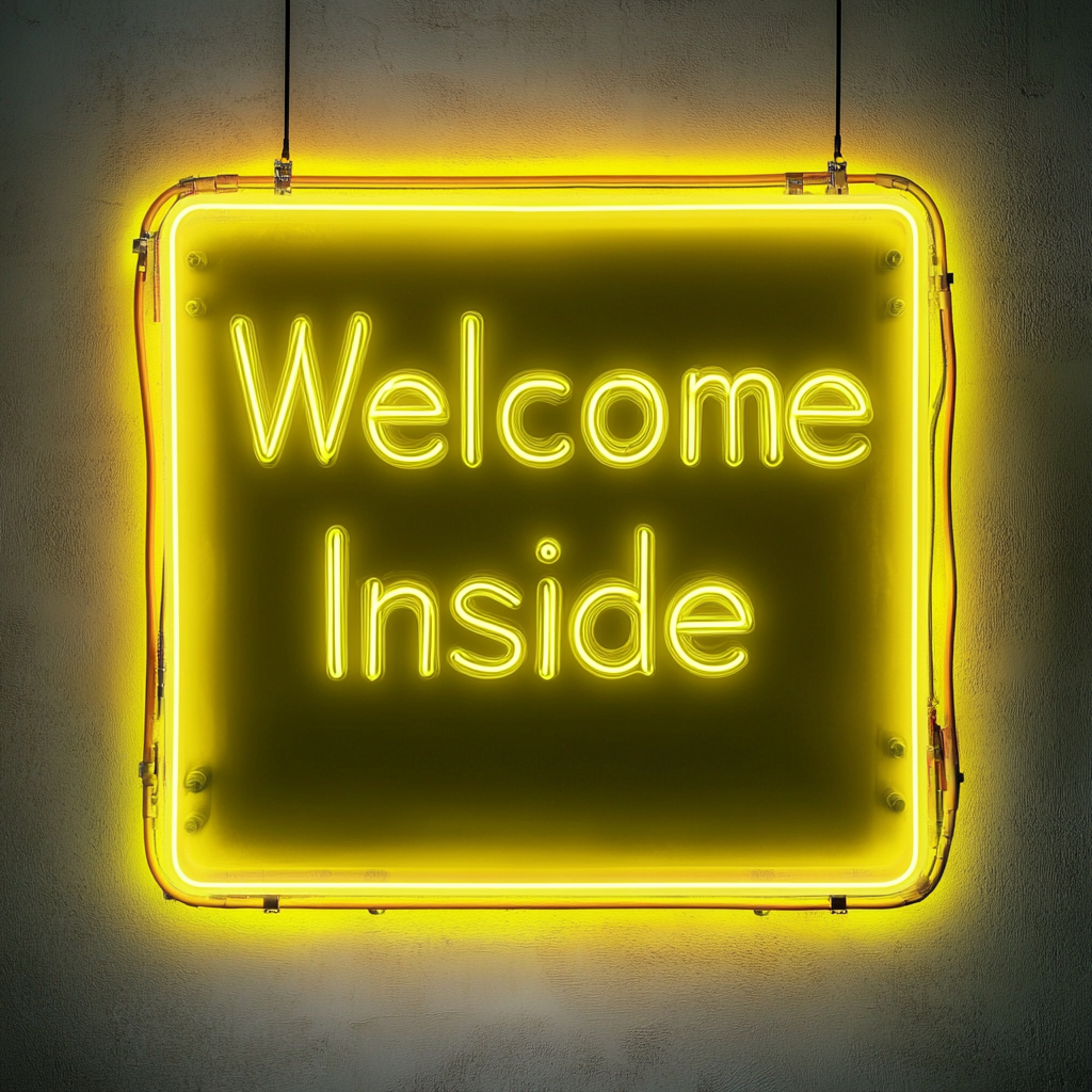 "Welcome Inside" - Yellow Neon Sign, 18 Inches