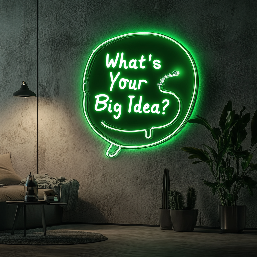 "What’s Your Big Idea?" - Green Neon Sign, 18 Inches