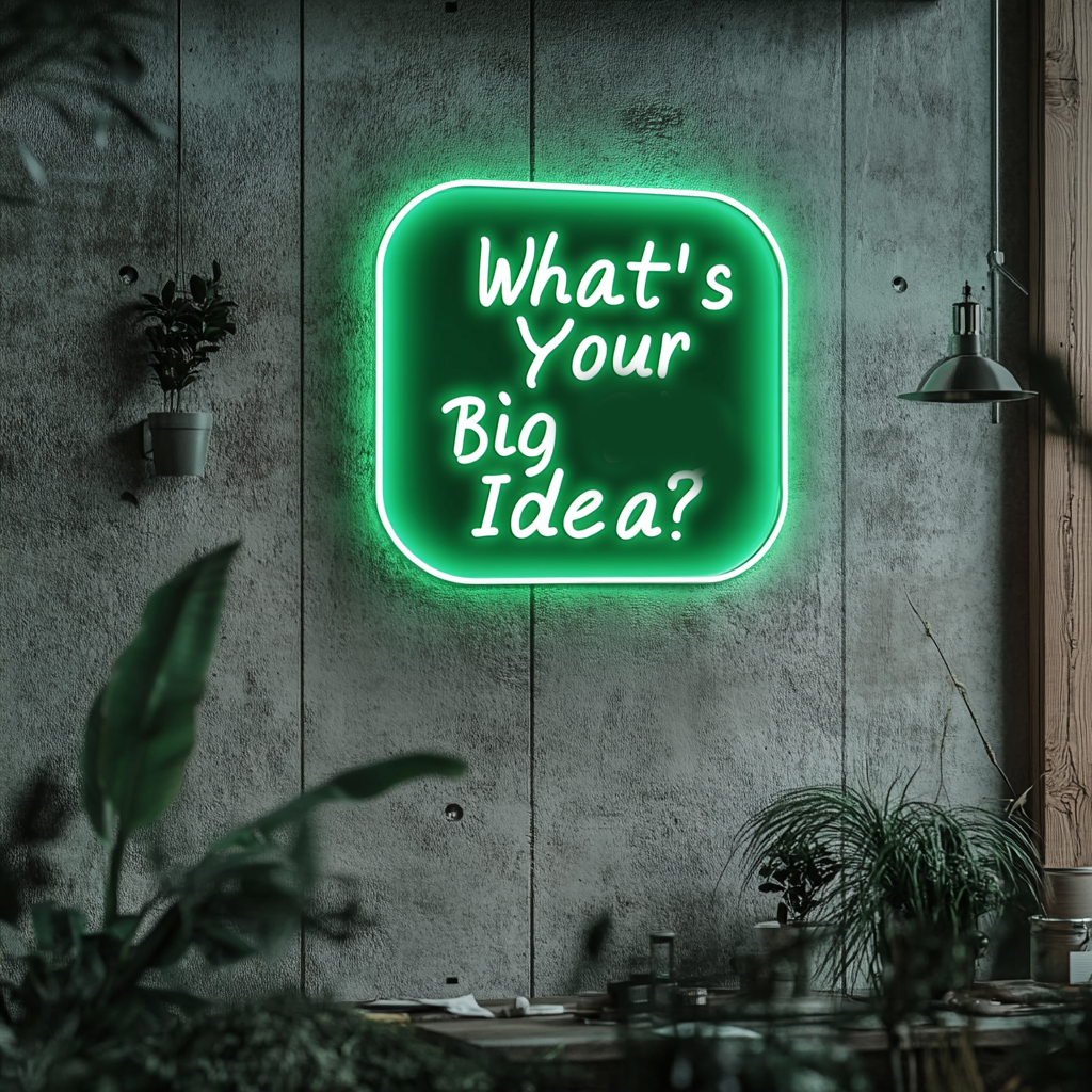 "What’s Your Big Idea?" - Green Neon Sign, 18 Inches