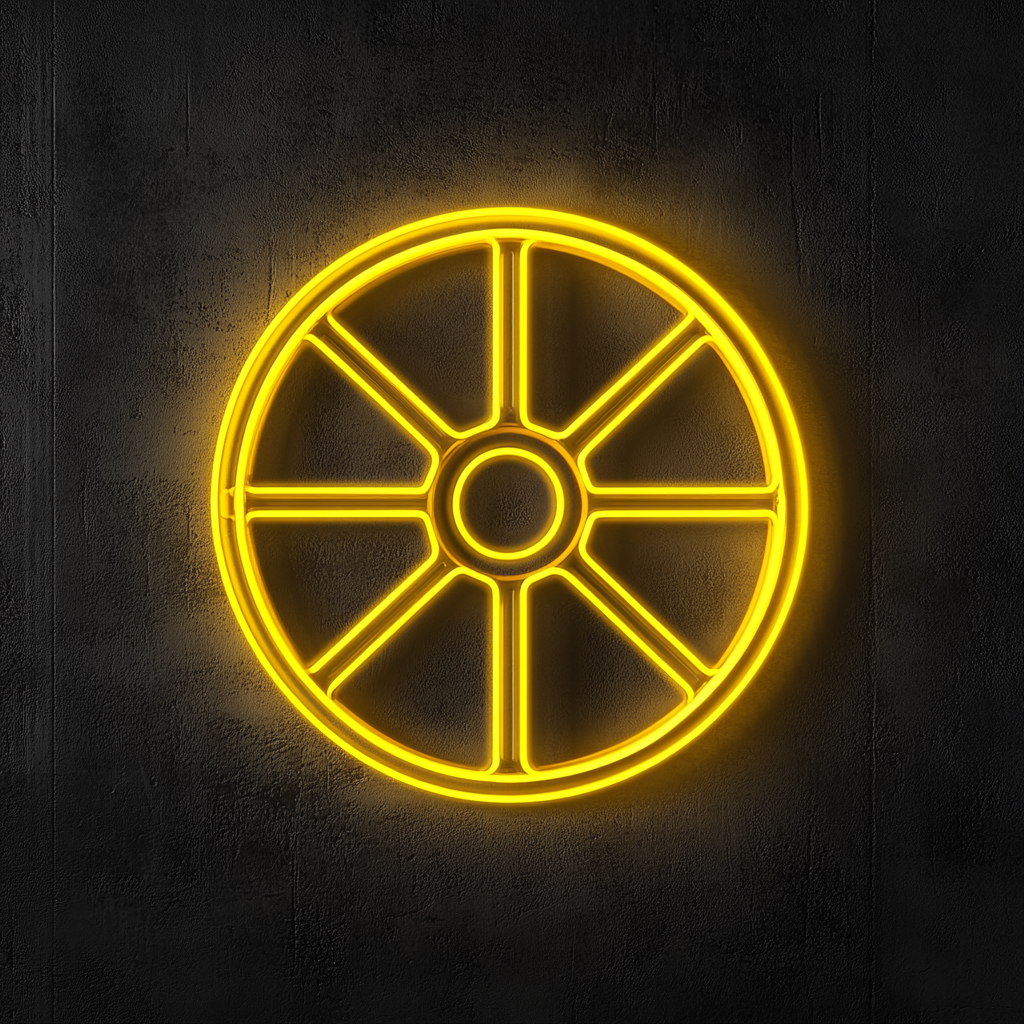 Wheel - Yellow Neon Sign, 18 Inches