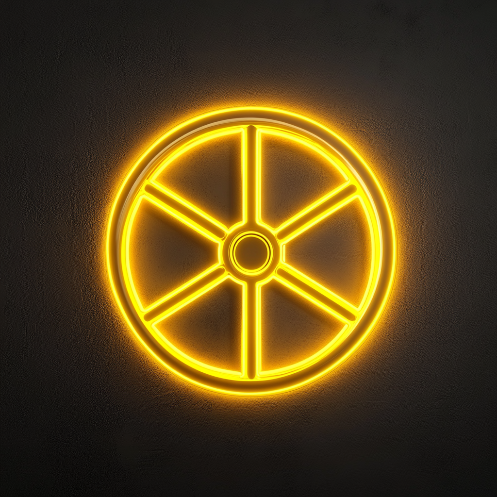 Wheel - Yellow Neon Sign, 18 Inches