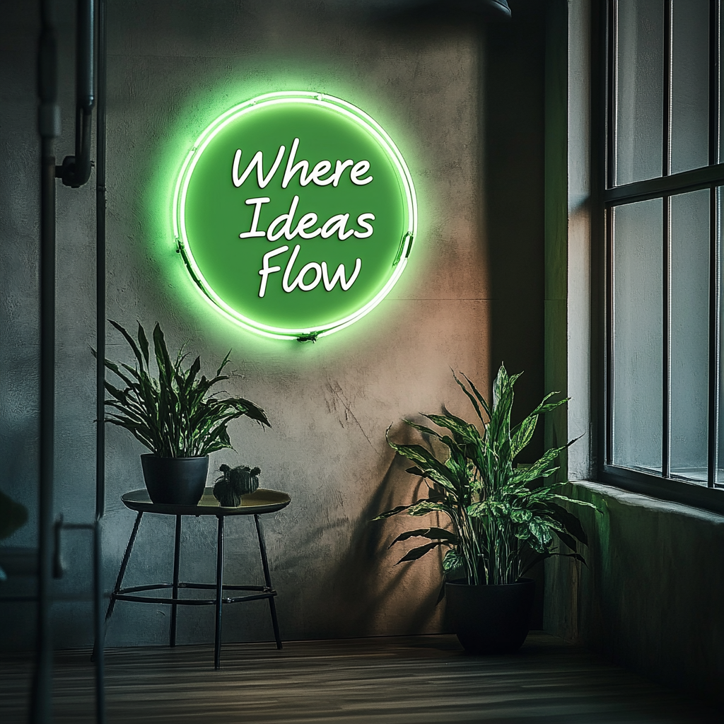 "Where Ideas Flow" - Green Neon Sign, 18 Inches