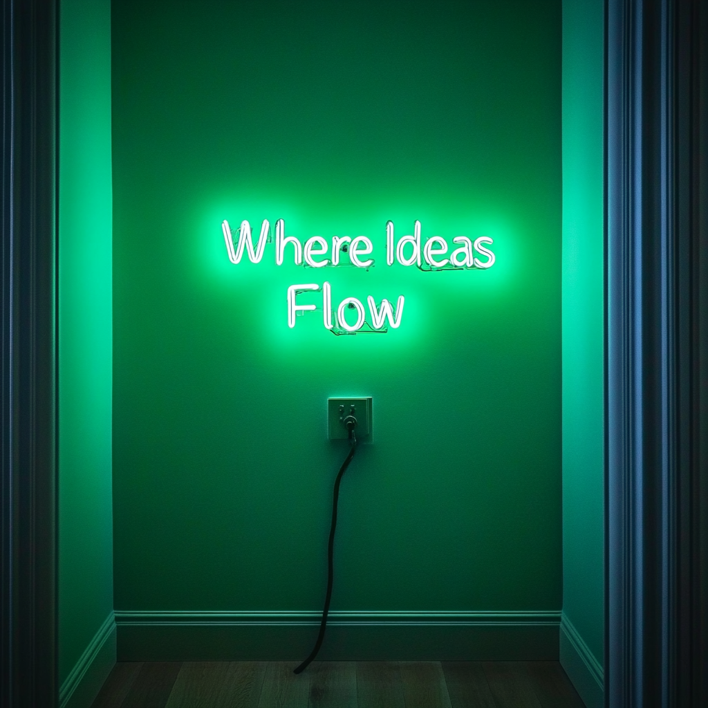 "Where Ideas Flow" - Green Neon Sign, 18 Inches