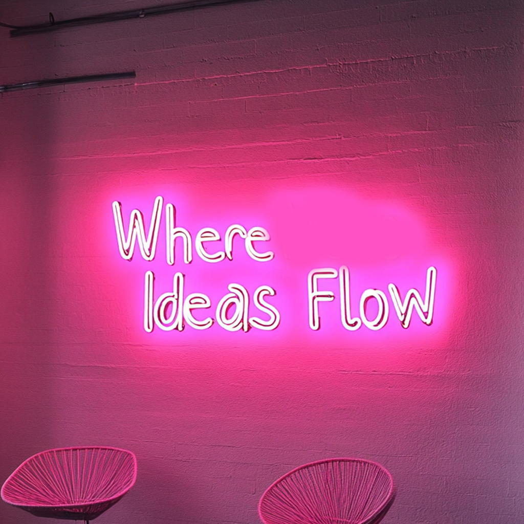 "Where Ideas Flow" - Pink Neon Sign, 18 Inches