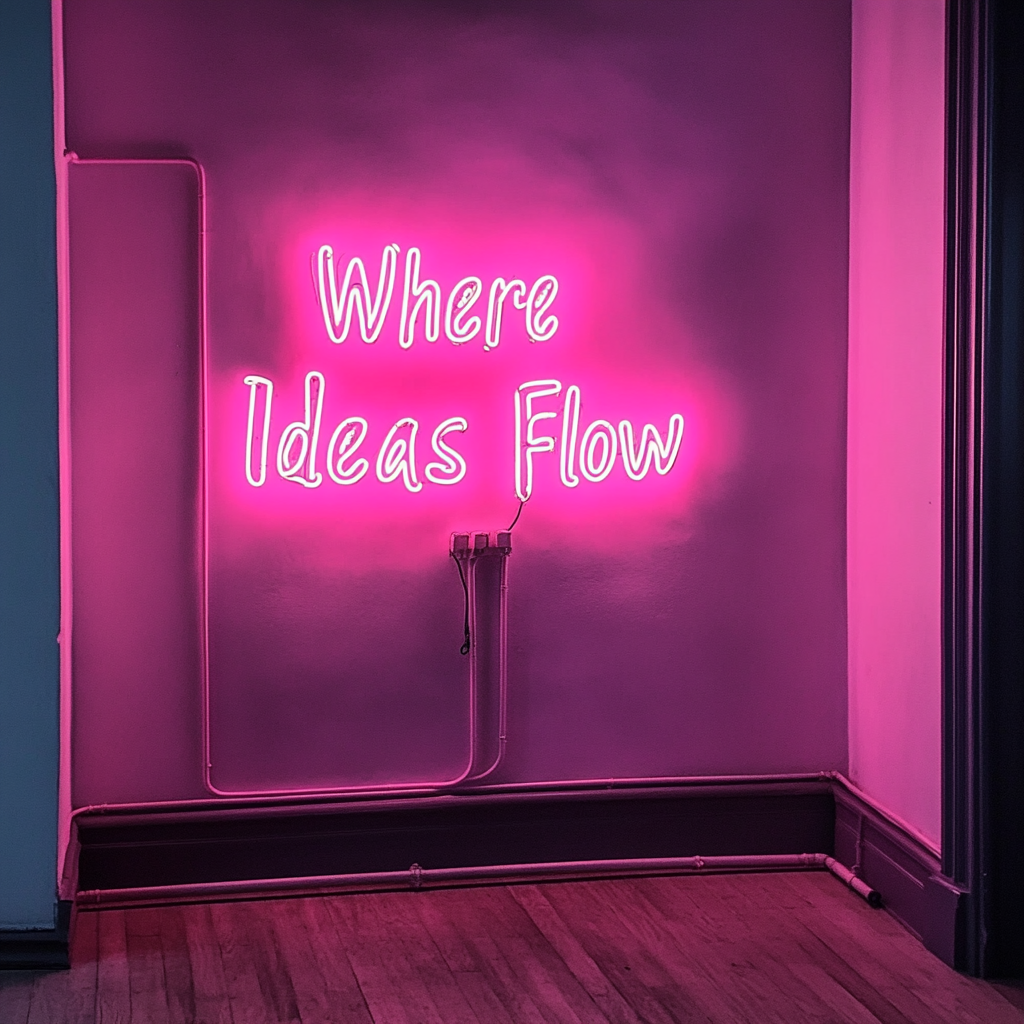 "Where Ideas Flow" - Pink Neon Sign, 18 Inches