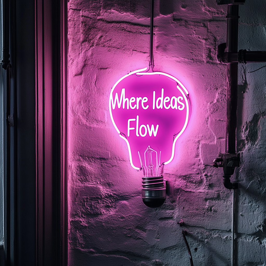 "Where Ideas Flow" - Pink Neon Sign, 18 Inches