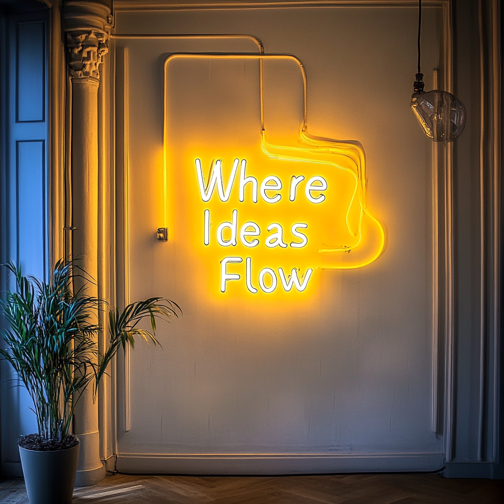 "Where Ideas Flow" - Yellow Neon Sign, 18 Inches