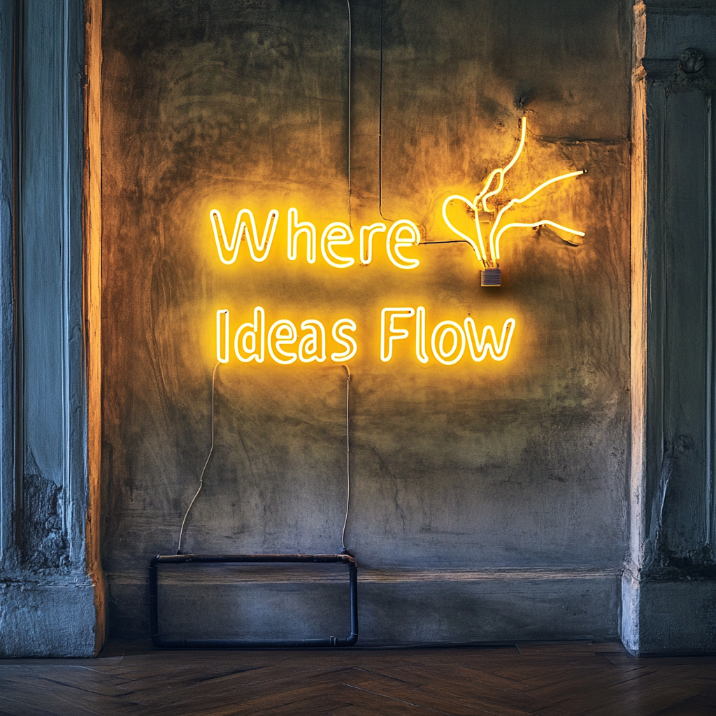 "Where Ideas Flow" - Yellow Neon Sign, 18 Inches