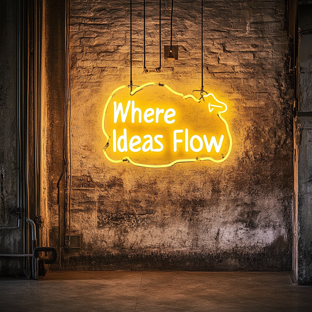 "Where Ideas Flow" - Yellow Neon Sign, 18 Inches