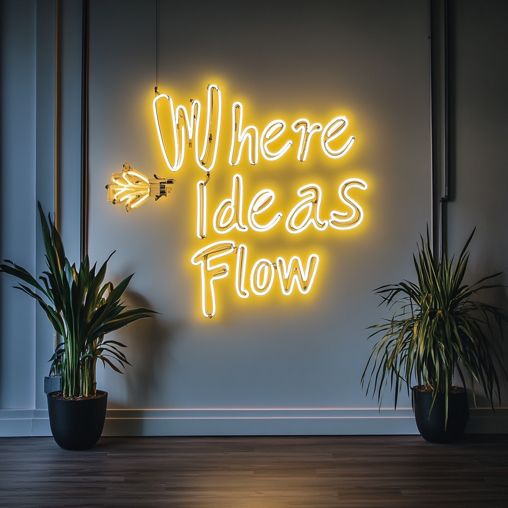 "Where Ideas Flow" - Yellow Neon Sign, 18 Inches