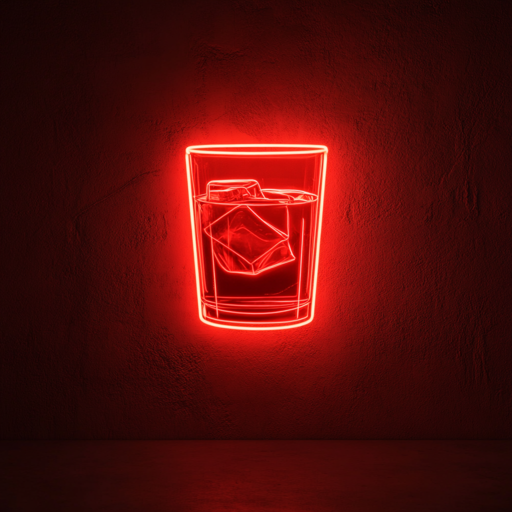 Whiskey Glass - Red Neon Sign, 18 Inches
