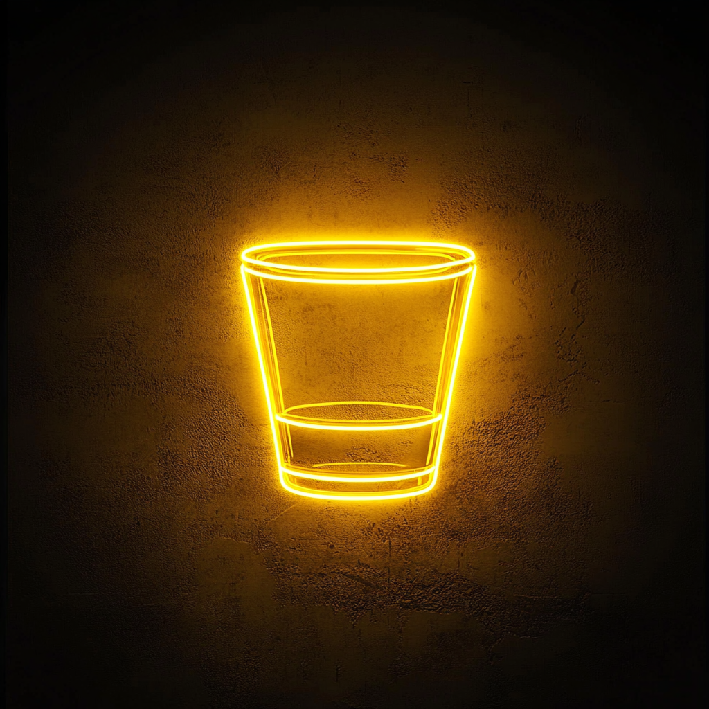 Whiskey Glass - Yellow Neon Sign, 18 Inches