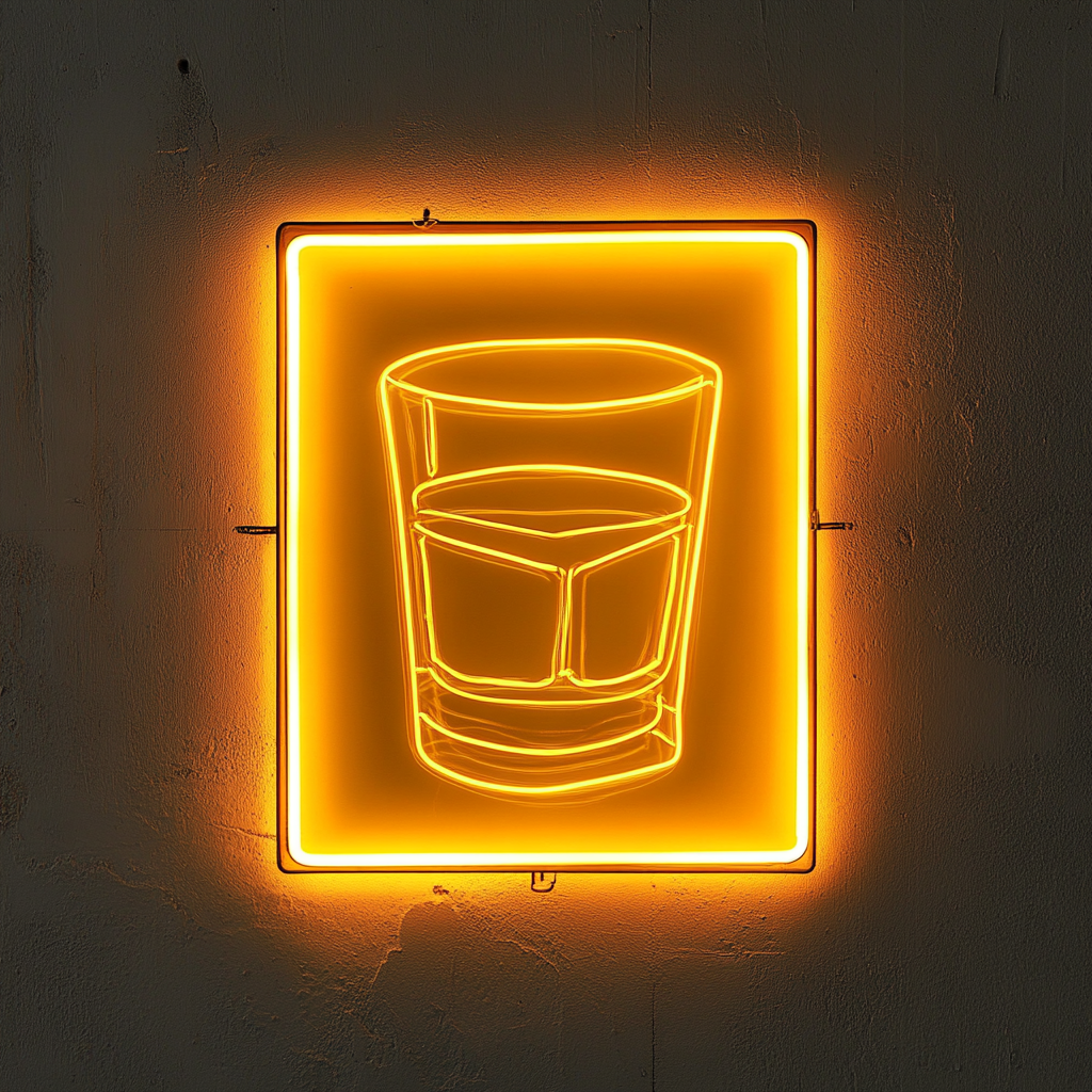 Whiskey Glass - Yellow Neon Sign, 18 Inches