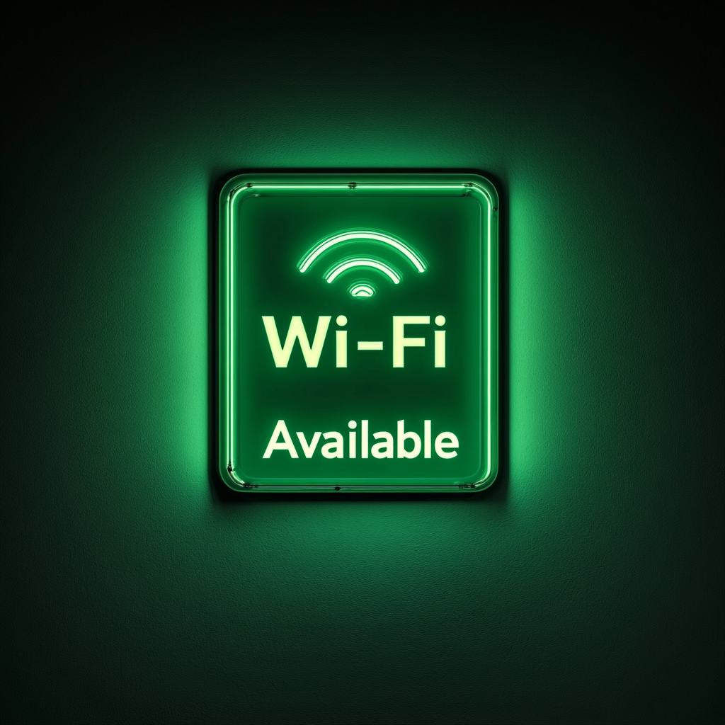"Wi-Fi Available" - Green Neon Sign, 18 Inches
