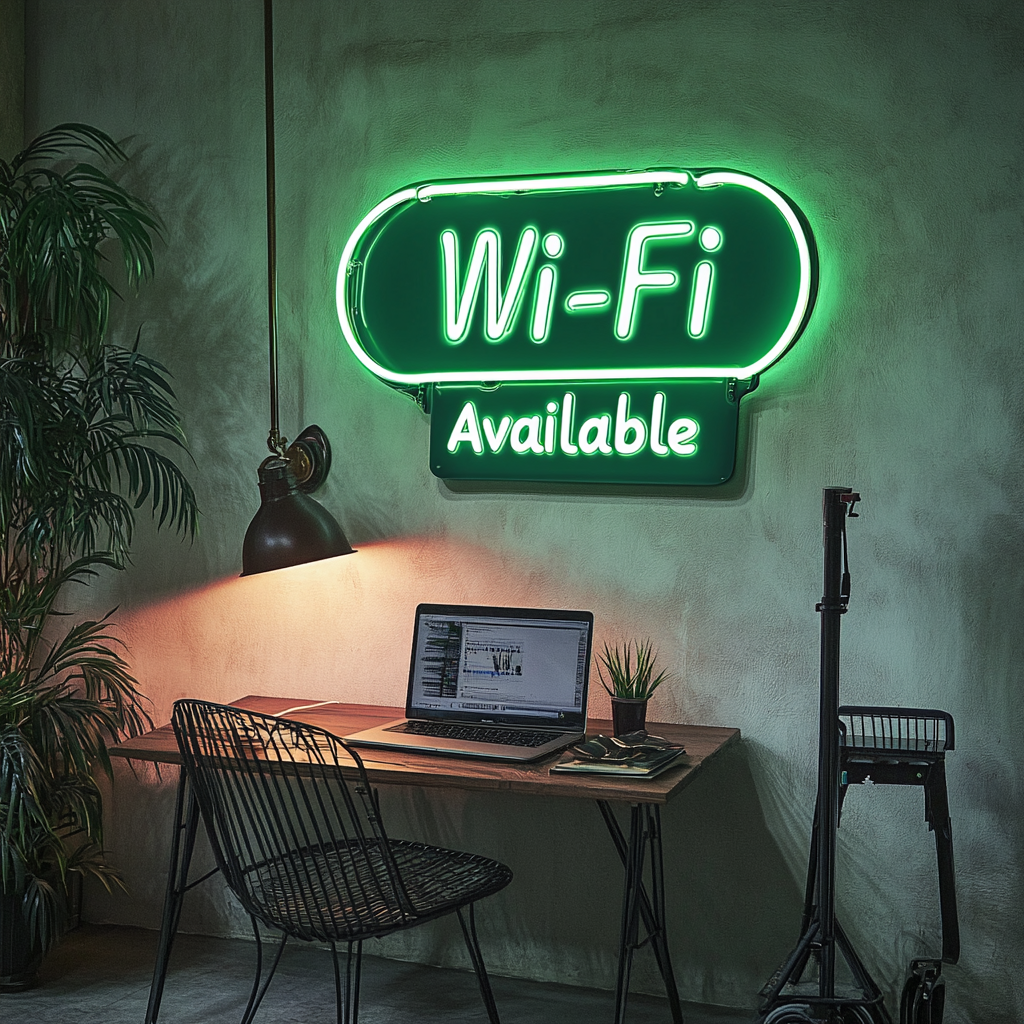 "Wi-Fi Available" - Green Neon Sign, 24 Inches