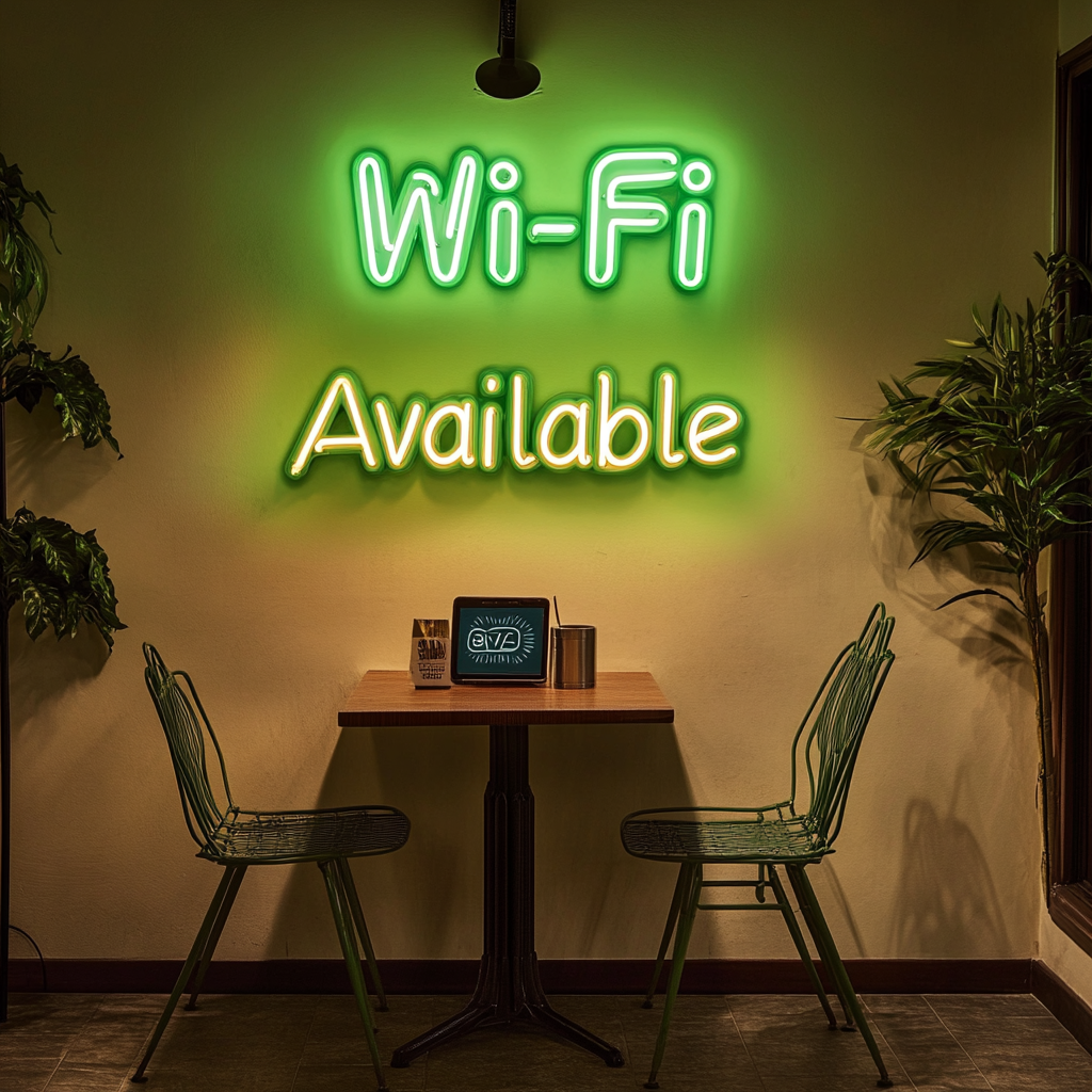 "Wi-Fi Available" - Green Neon Sign, 18 Inches