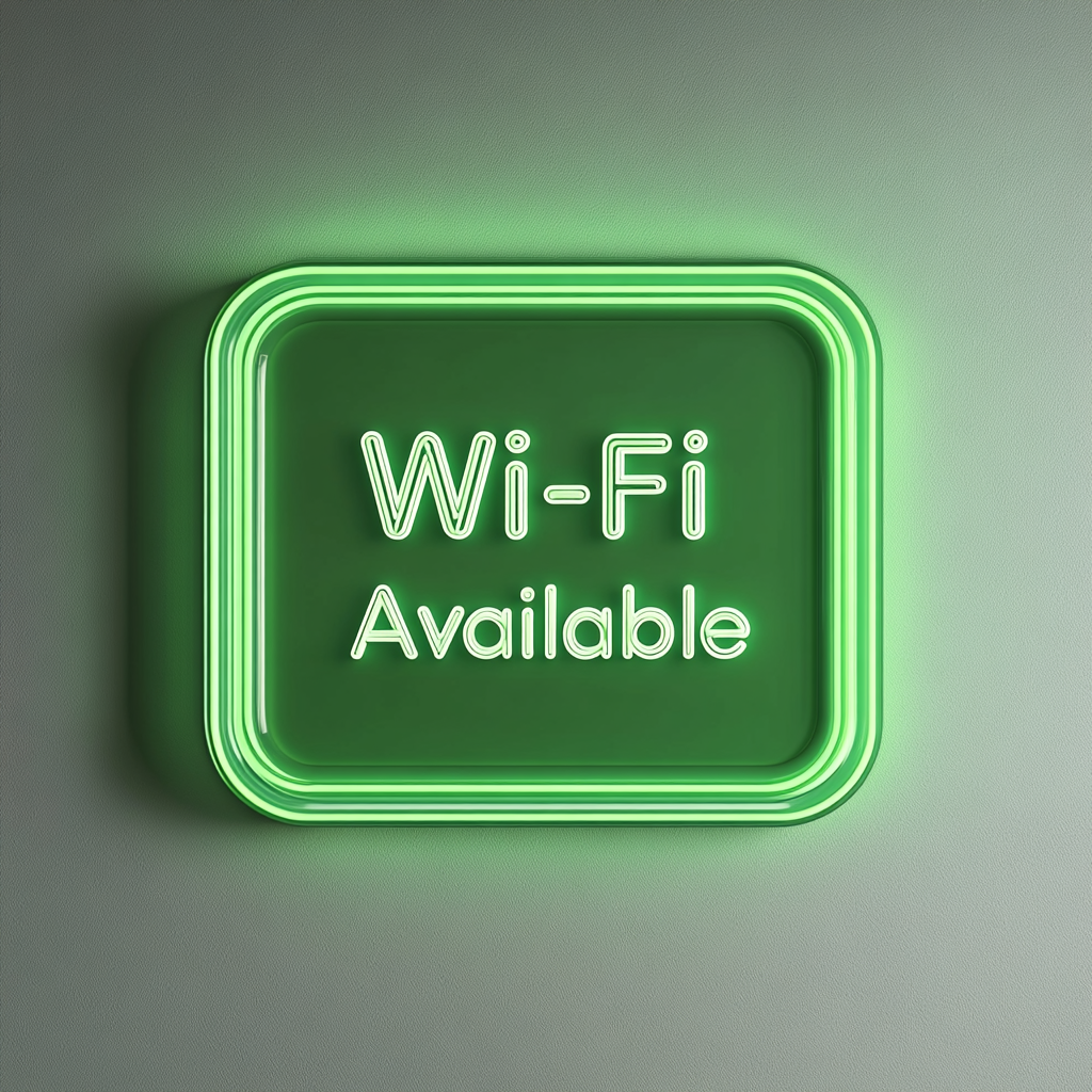 "Wi-Fi Available" - Green Neon Sign, 18 Inches