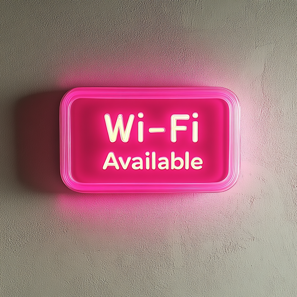 "Wi-Fi Available" - Pink Neon Sign, 18 Inches