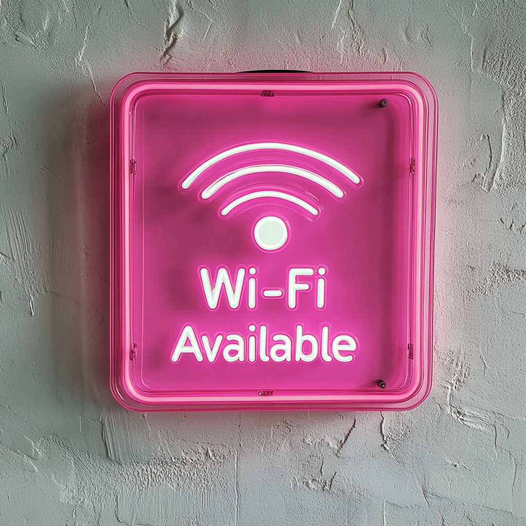 "Wi-Fi Available" - Pink Neon Sign, 24 Inches