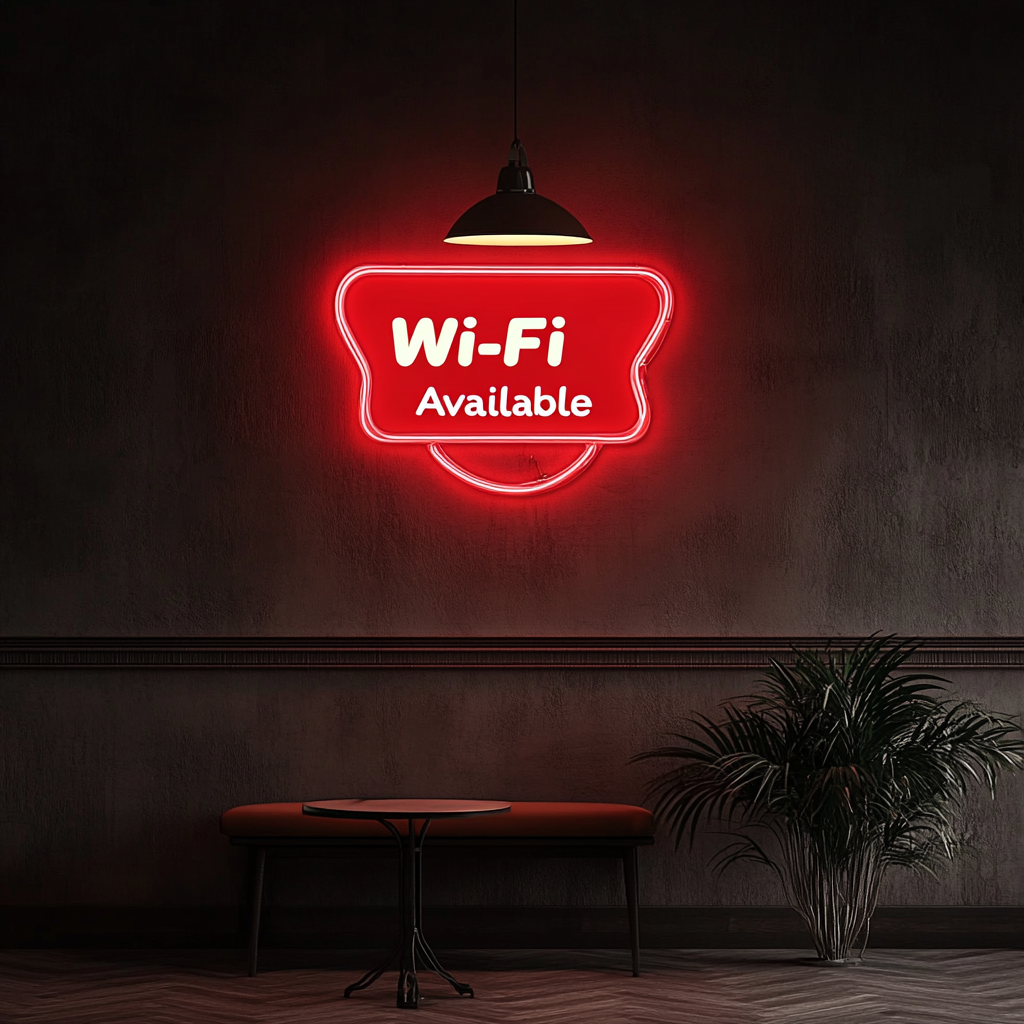 "Wi-Fi Available" - Red Neon Sign, 18 Inches