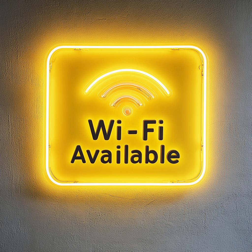 "Wi-Fi Available" - Yellow Neon Sign, 18 Inches