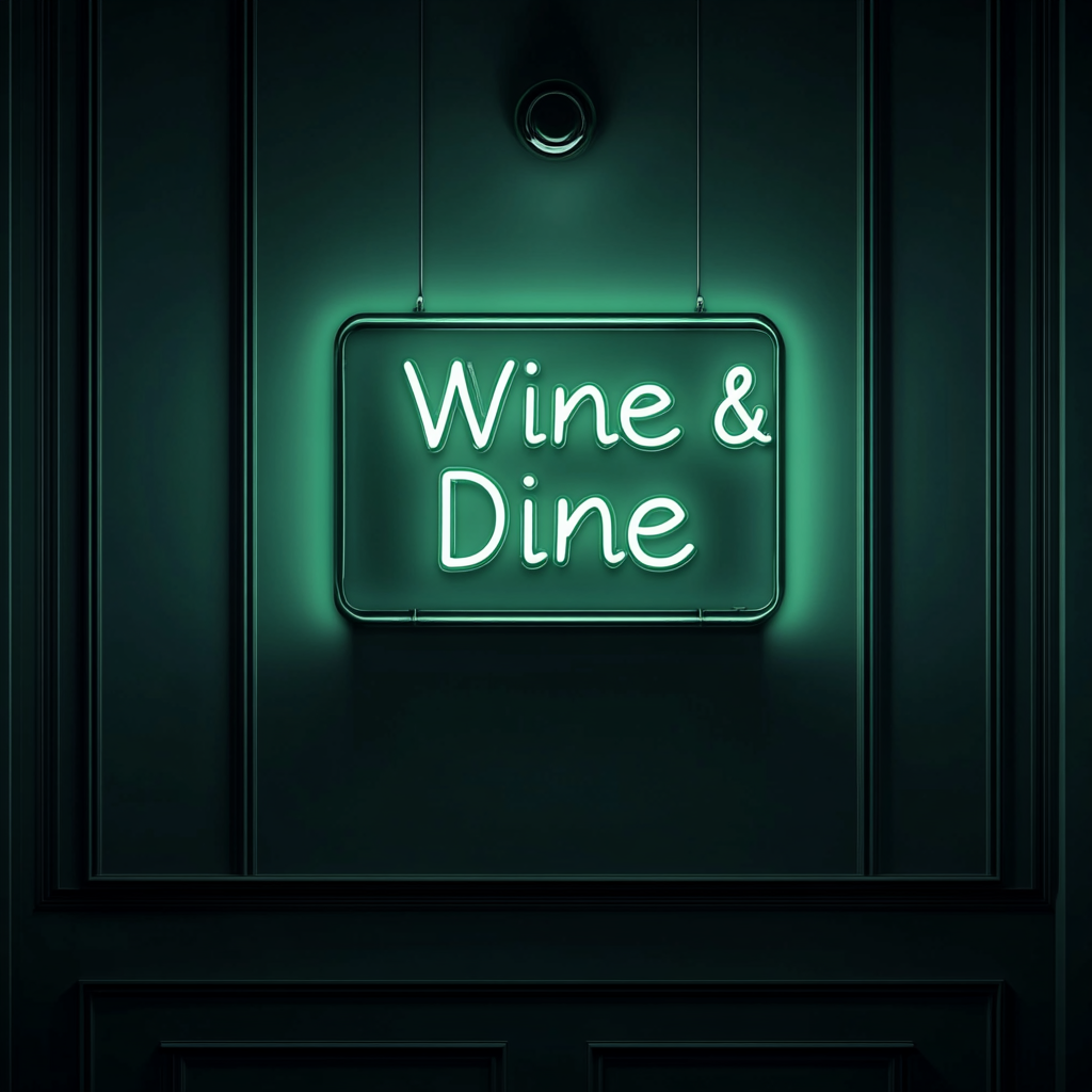 "Wine & Dine" - Green Neon Sign, 18 Inches