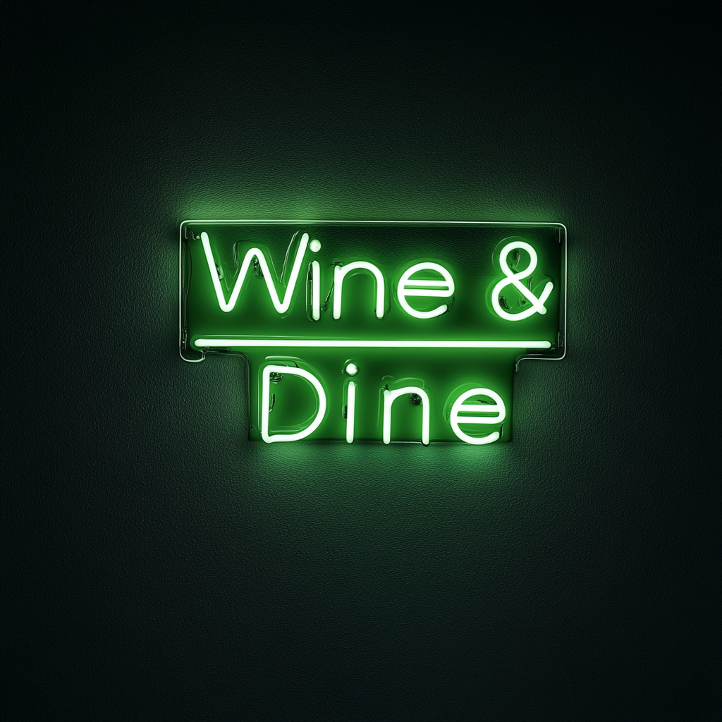 "Wine & Dine" - Green Neon Sign, 18 Inches