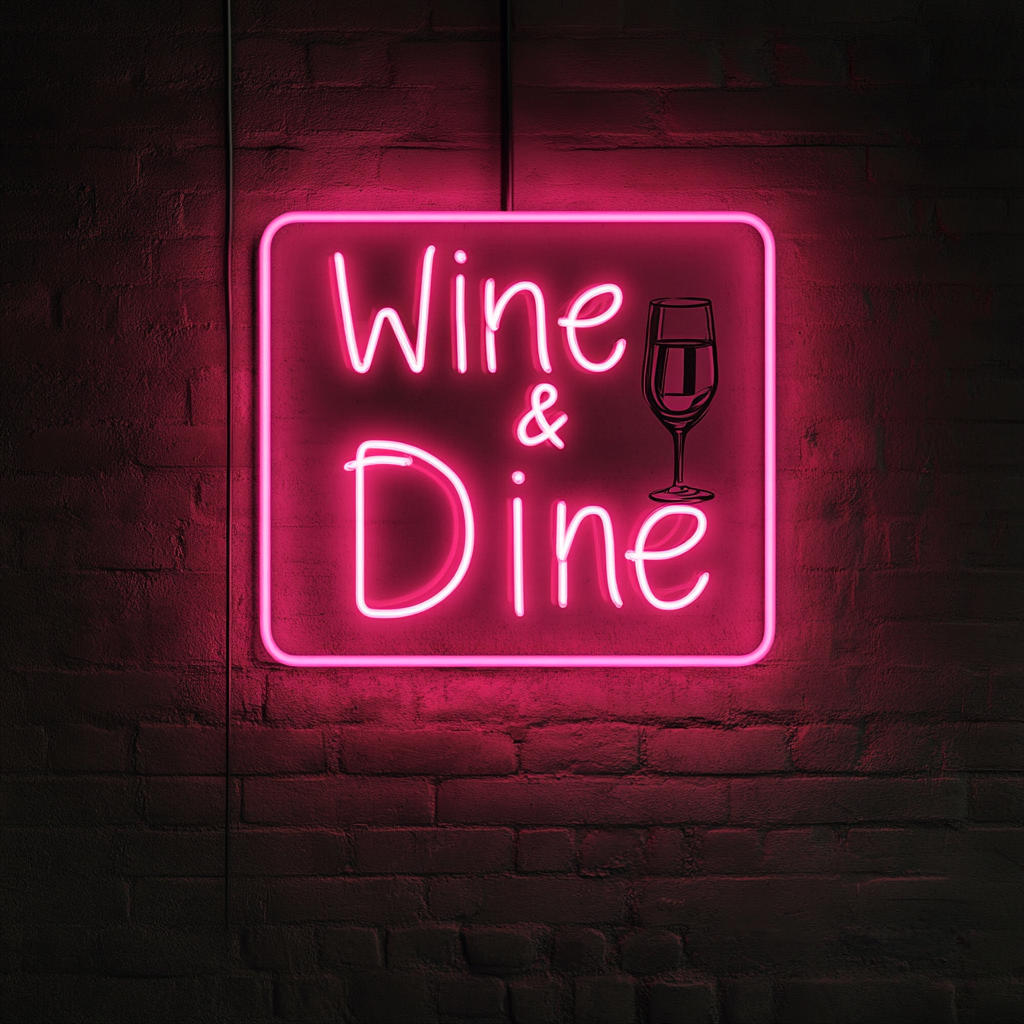 "Wine & Dine" - Pink Neon Sign, 18 Inches