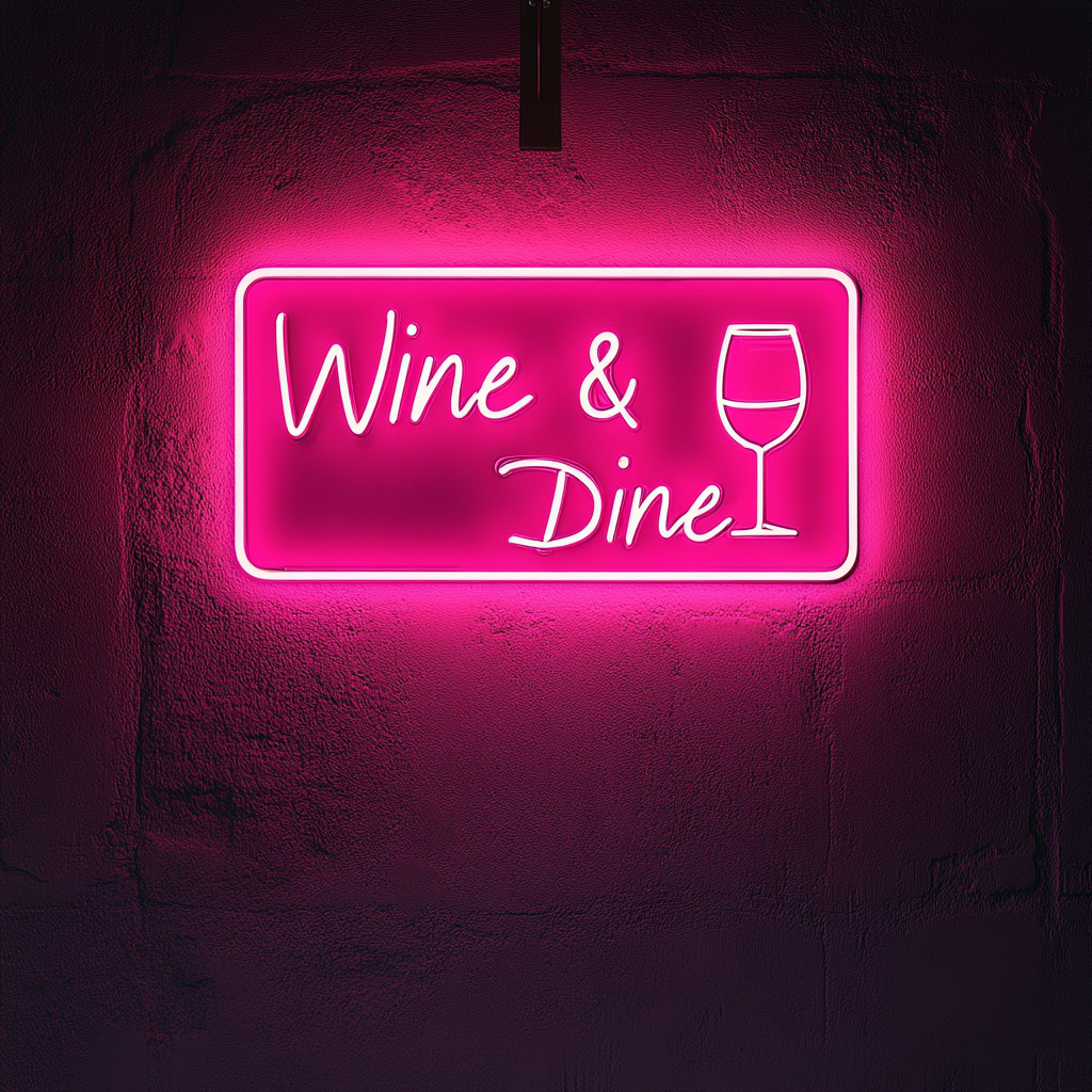 "Wine & Dine" - Pink Neon Sign, 18 Inches