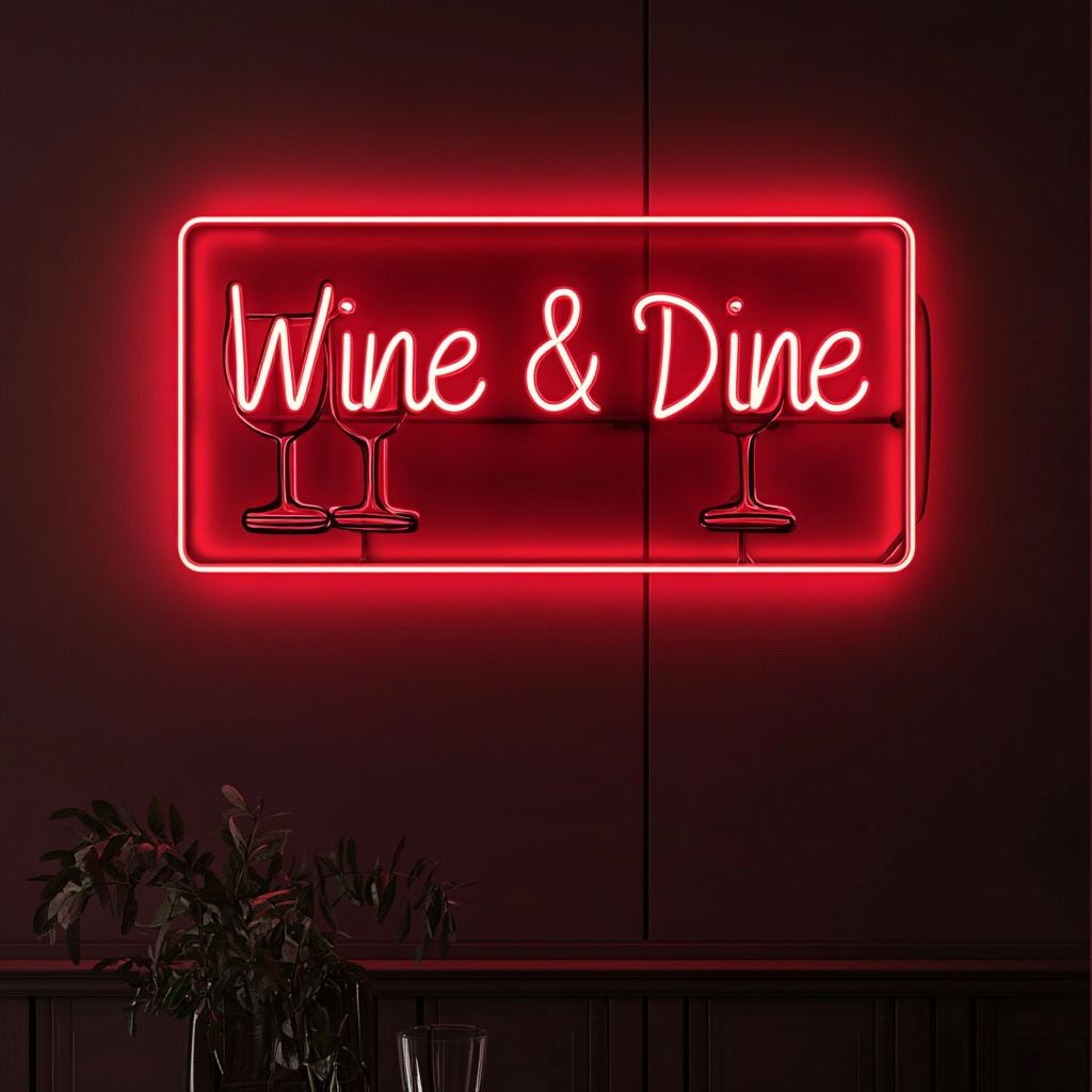 "Wine & Dine" - Red Neon Sign, 18 Inches