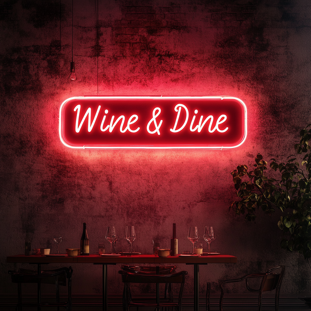 "Wine & Dine" - Red Neon Sign, 18 Inches