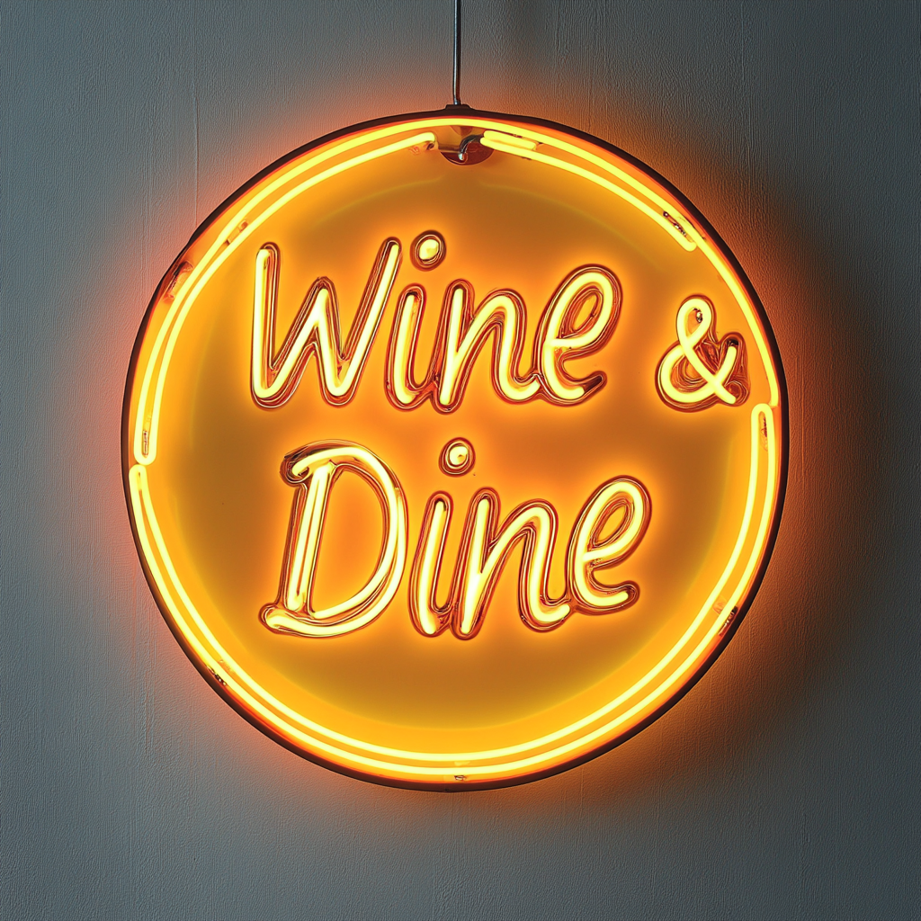 "Wine & Dine" - Yellow Neon Sign, 18 Inches