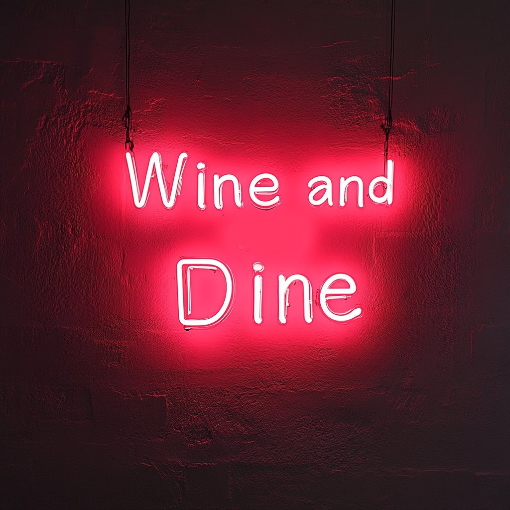 "Wine and Dine" - Red Neon Sign, 18 Inches