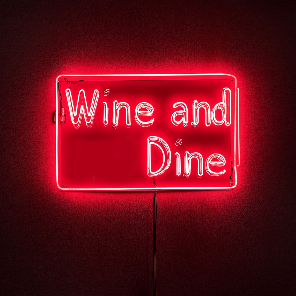 "Wine and Dine" - Red Neon Sign, 18 Inches