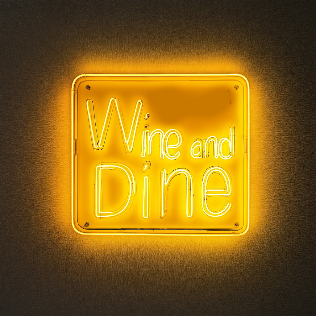 "Wine and Dine" - Yellow Neon Sign, 18 Inches