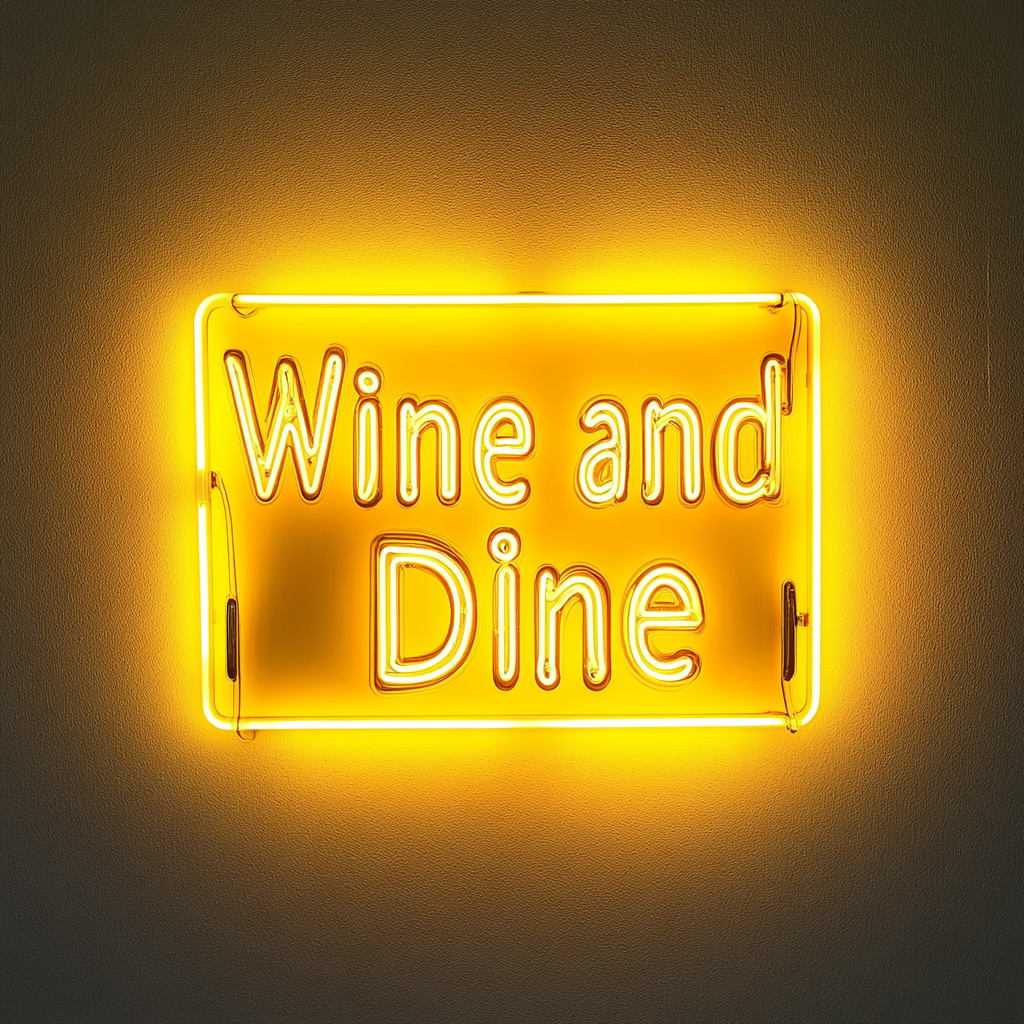 "Wine and Dine" - Yellow Neon Sign, 18 Inches