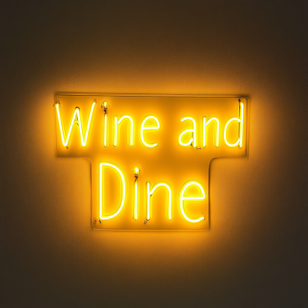 "Wine and Dine" - Yellow Neon Sign, 18 Inches